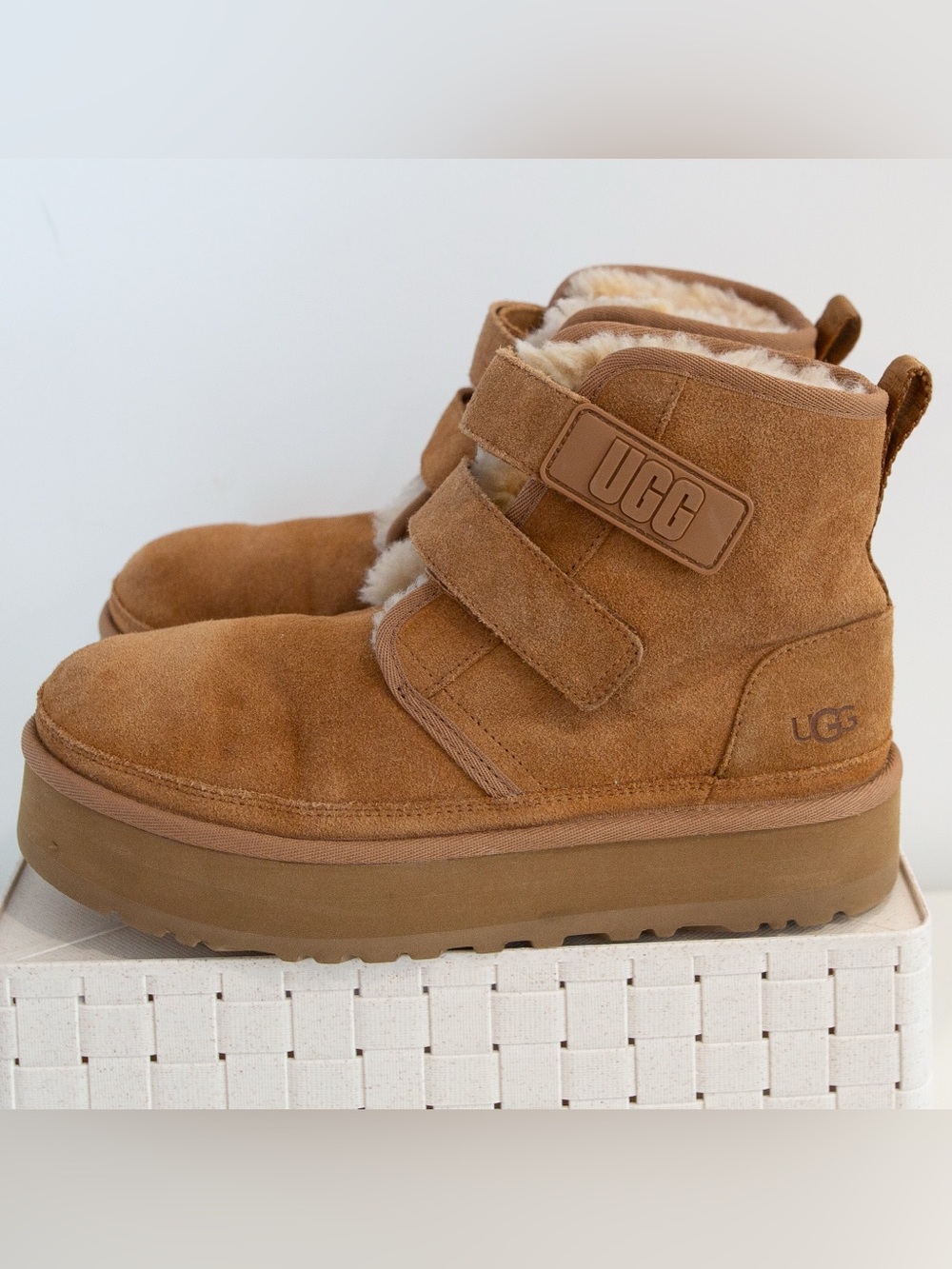 UGG Neumel Platform Strap Boots Chestnut Suede | Size 6 | GUC - Picture 3 of 8